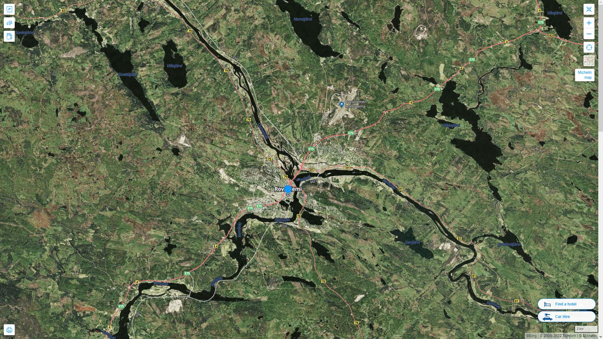 Rovaniemi Highway and Road Map with Satellite View